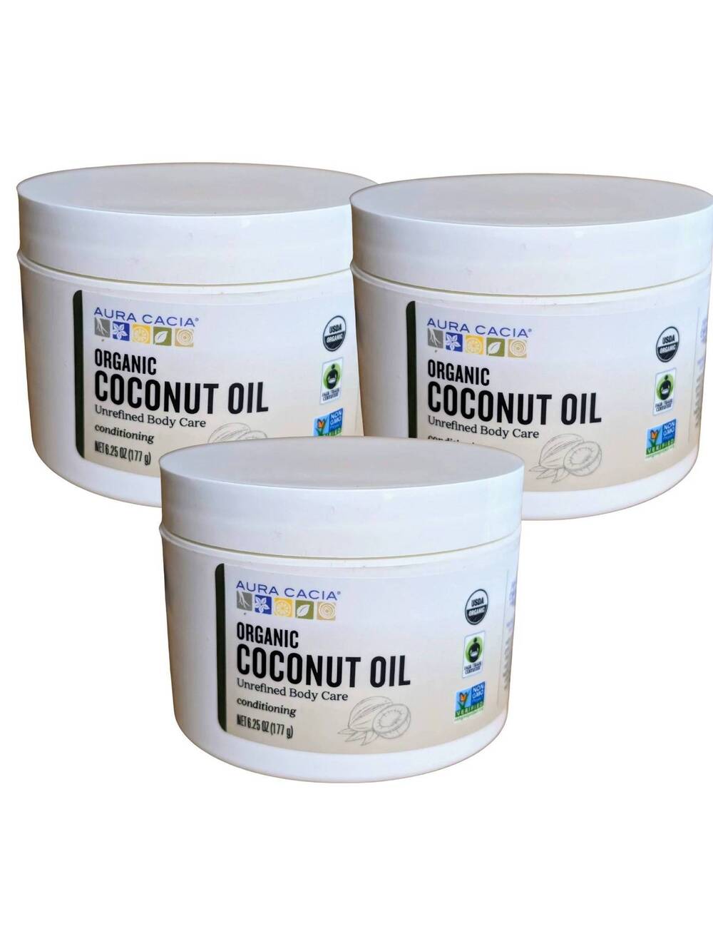 Aura Cacia Organic Coconut Oil Skin Hair Moisturizer 6.25 oz Each 3 Pack New